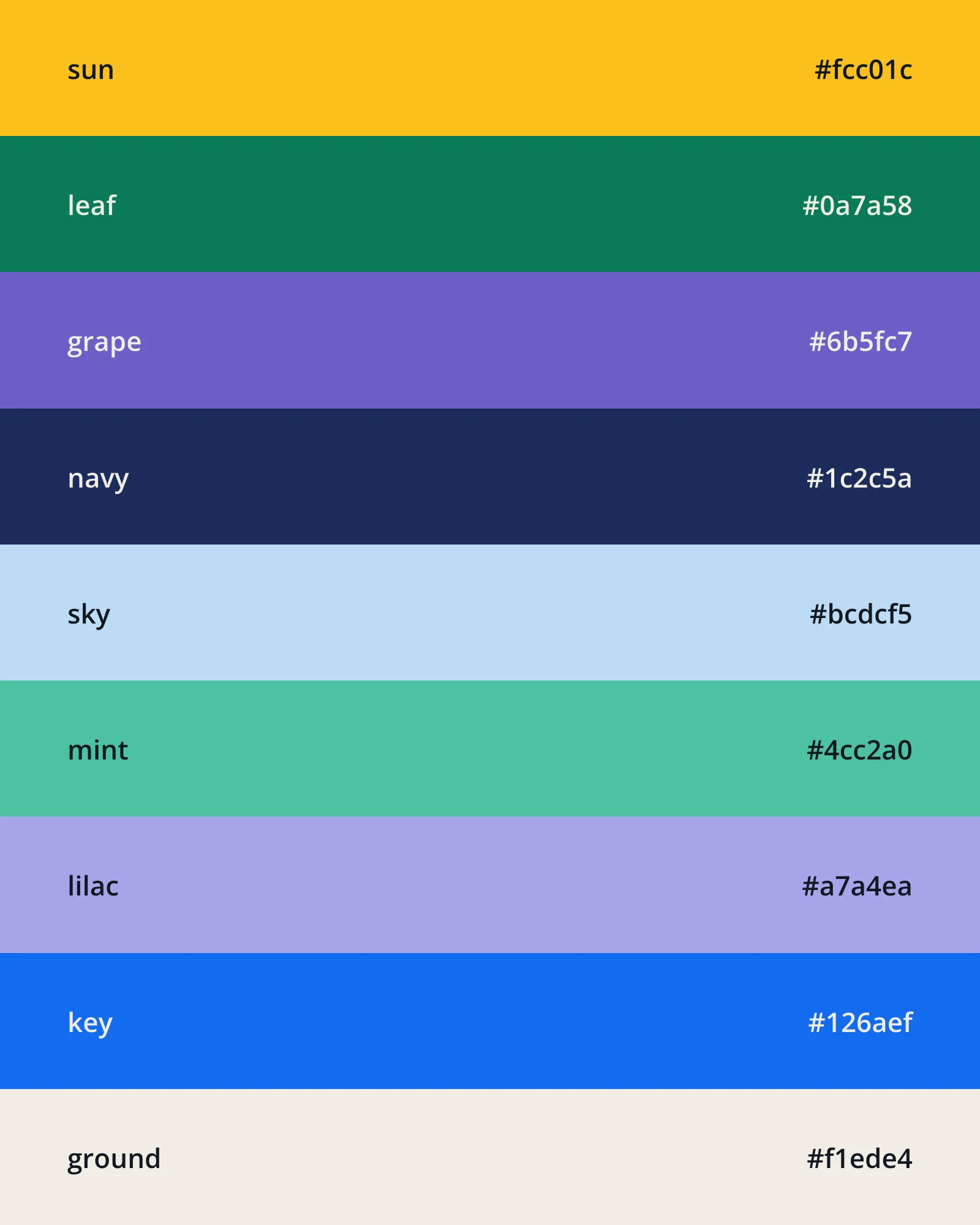 Bama’s colors as nine bands with names and hex values.